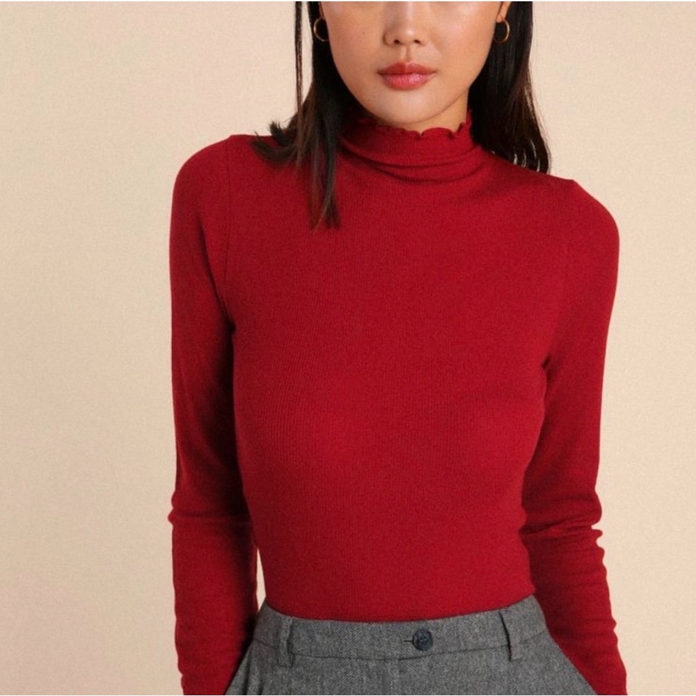 Rouje Red Ribbed Turtleneck Sweater